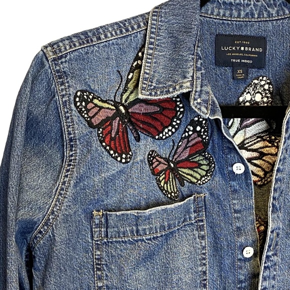 LUCKY BRAND Embroidered Butterfly Denim Boyfriend Shirt – XS - Picture 9 of 16